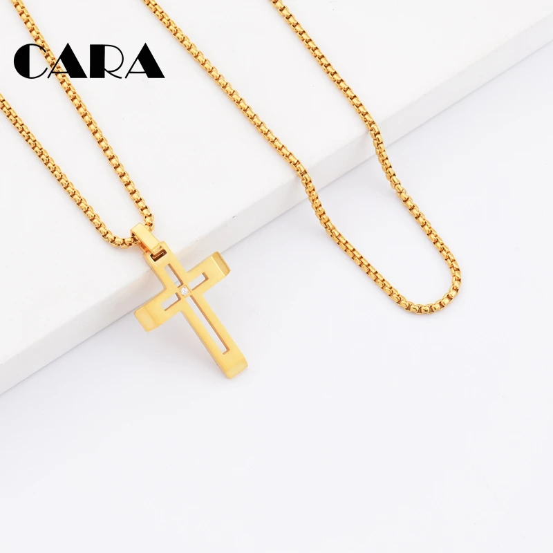 Цепочка с подвеской-крестом из нержавеющей стали 316L фианитами | Украшения и