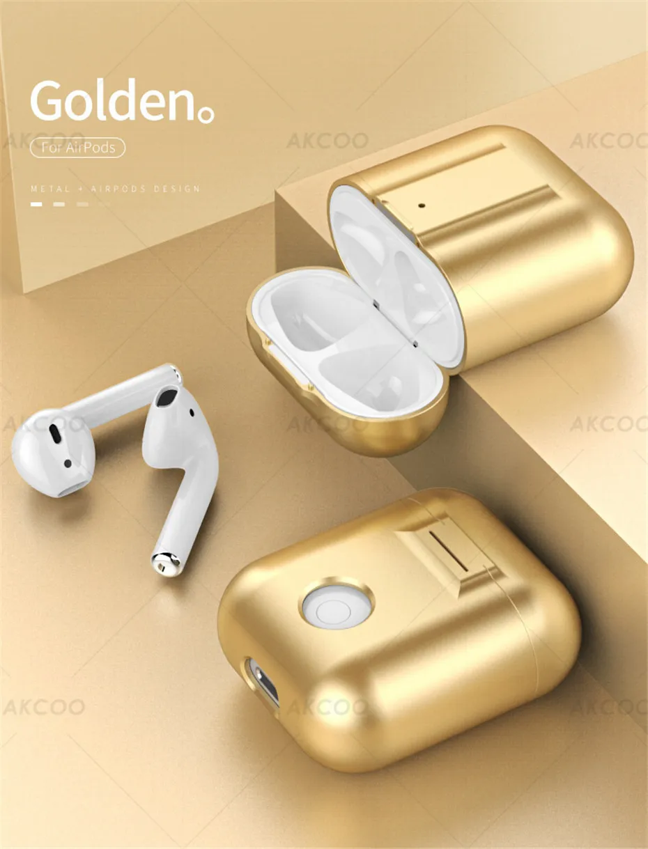 Akcoo металлический чехол, совместимый для Airpods чехол Крышка из устойчивого к царапинам стекла кожи для Apple AirPods 1 2 зарядный магнит адсорбционный чехол