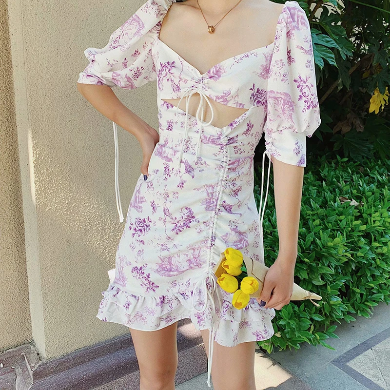 Повседневное женское летнее платье с цветочным принтом винтажное шифоновое