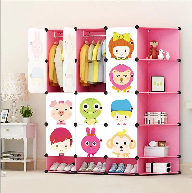 E DIY Детский мультяшный пластиковый шкаф для одежды простые сборочные шкафчики для одежды Многослойные шкафы для хранения для детей - Цвет: E