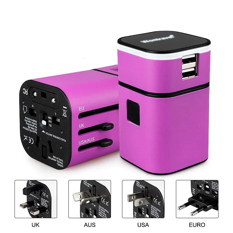 Универсальный переходник с международной вилкой 2 USB-порта зарядное устройство