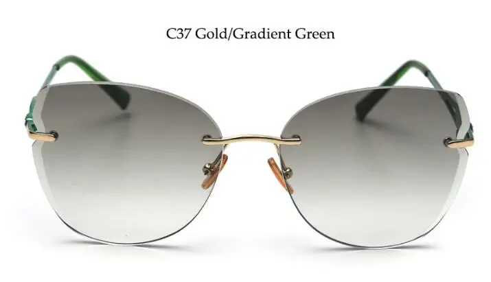 C37 gradient green Высококачественные зеленые солнцезащитные очки без оправы, дизайнерские брендовые роскошные женские солнцезащитные очки кошачий глаз, металлические трендовые градиентные очки - Цвет линз: C37 gradient green