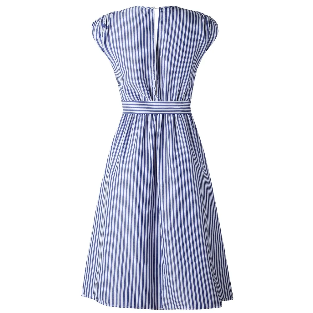 

High Street Fashion Striped Print Sleeveless Deep V-Neck Sexy Dress Summer 2019 Dress Casual Women Asymmetrical Dress Vestido