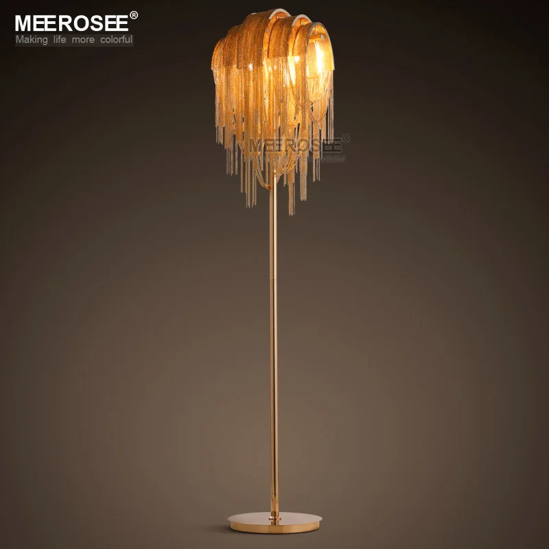 Винтажный напольный светильник с алюминиевой цепью люминесцентный золотого