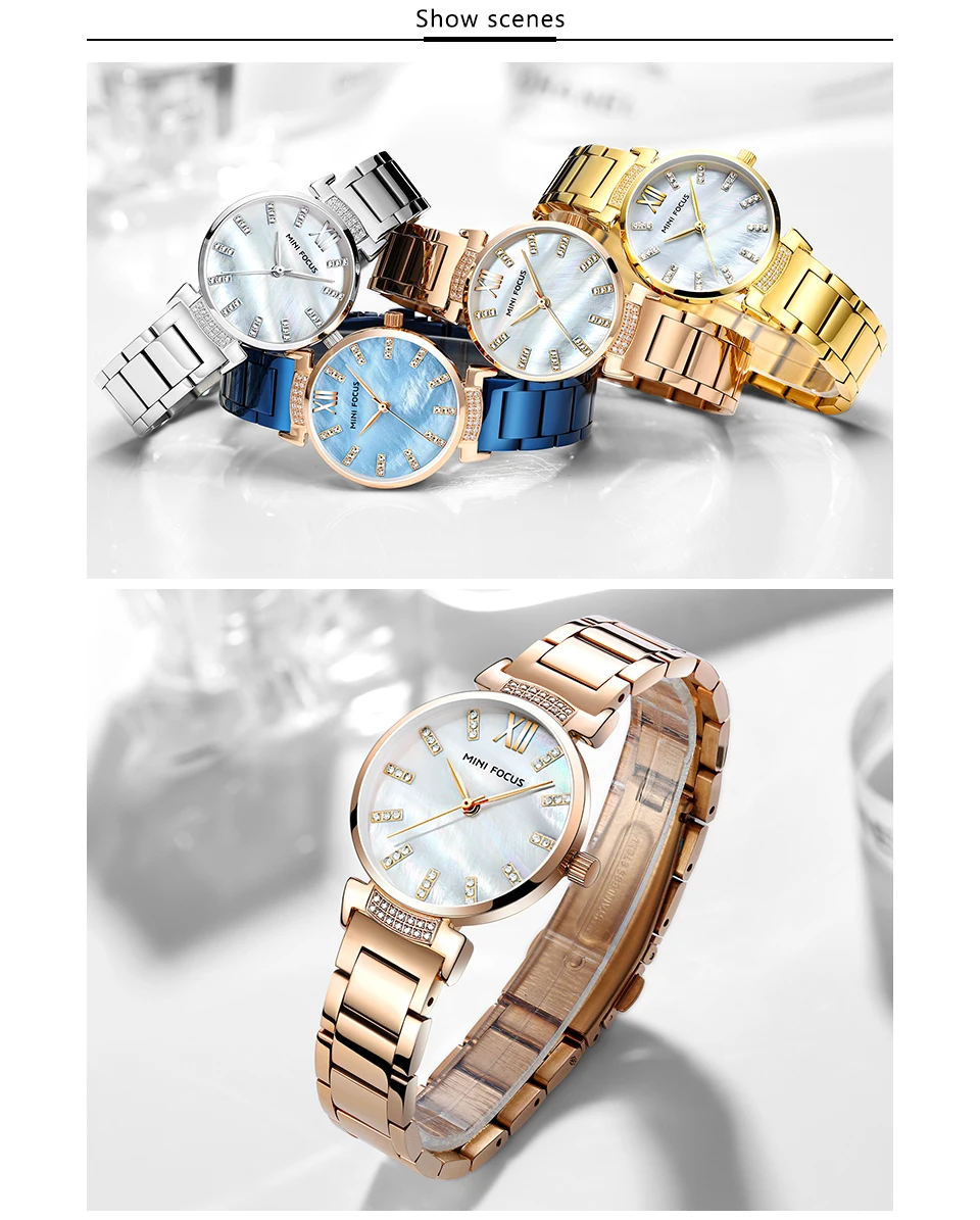 Часы женские кварцевые с ремешком из нержавеющей стали и бриллиантами|Женские