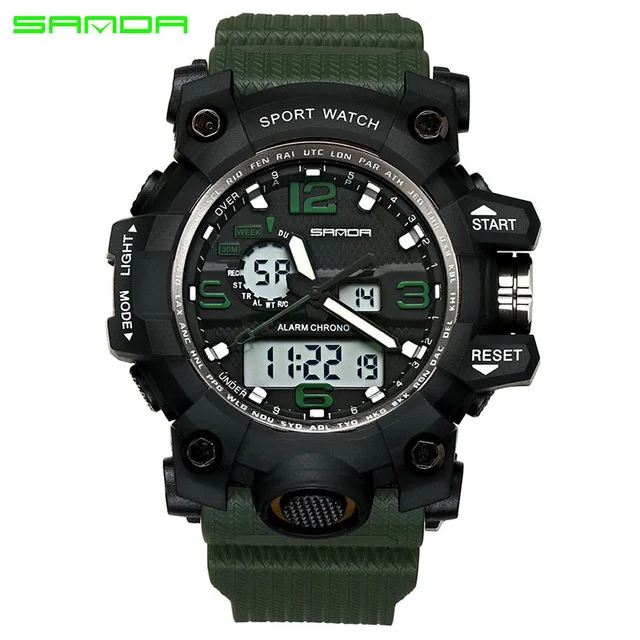 ArmyGreen SANDA, мужские военные спортивные часы, светодиодный, цифровые часы, водонепроницаемые часы, мужские светящиеся часы с хронографом, Relogio Masculino - Цвет: ArmyGreen