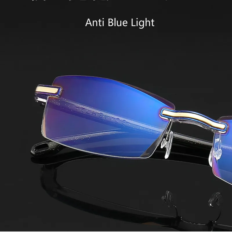 Rimless Reading Glasses Square Computer Blue Light Blocking Glasses Frameless Far Sight Eyeglasses Presbyopia Hyperop Eyewear