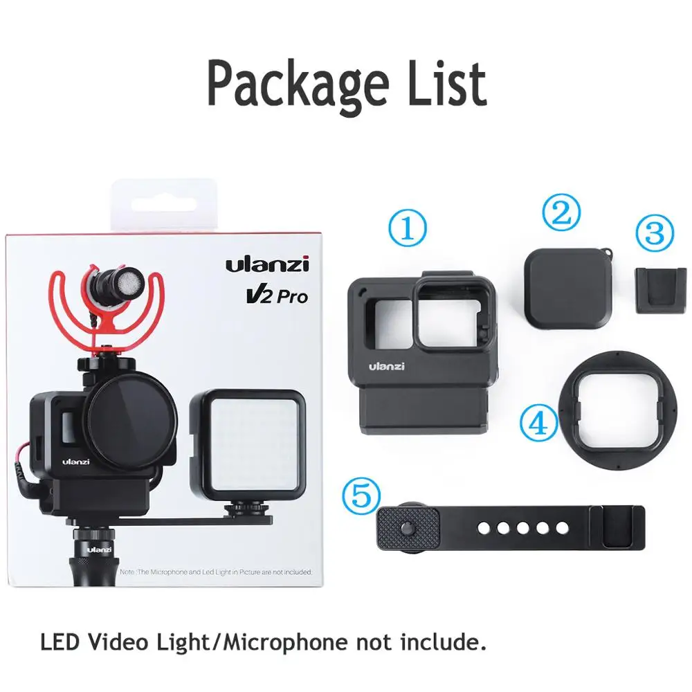 ULANZI V2 Pro GoPro Vlogging чехол Корпус клетка Рамка w микрофон Холодный башмак кронштейн+ 52 мм ND фильтр Кольцо адаптер для GoPro 7/6/5