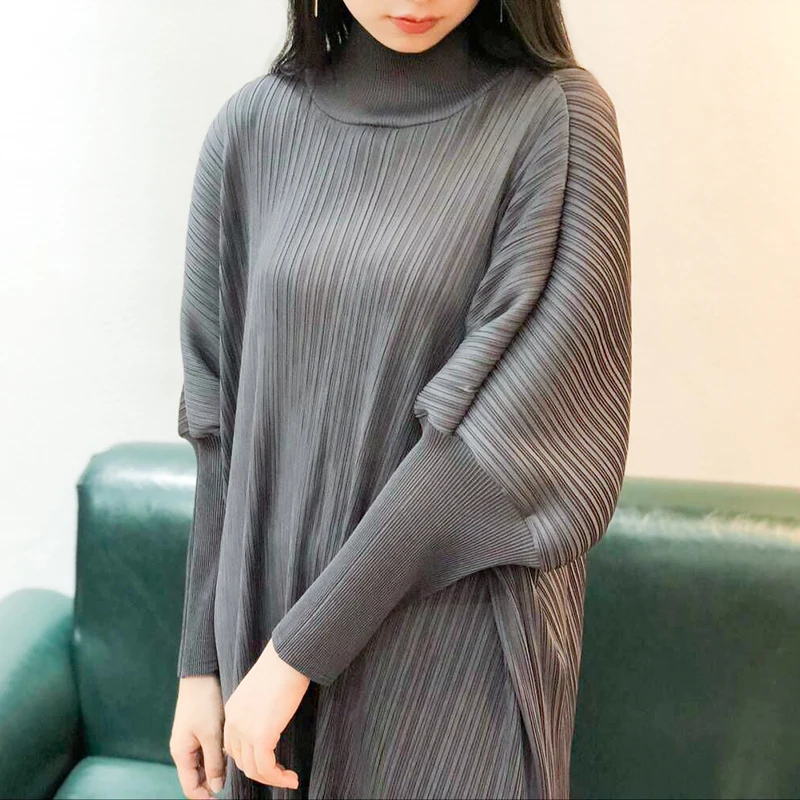 Changpleat 2018 осень новые женские футболки топы Miyak плиссированные водолазка с