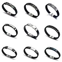2021 charm jewelry vintage black silicone cuff bracelet men simple stainless steel smooth glossy bracelet pulsera hombre