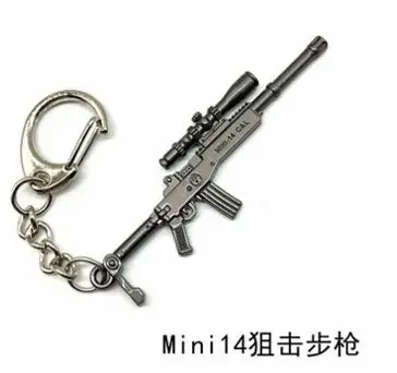 PUBG Косплей Костюм брелок Подвижный шлем рюкзак Pan сплав модель брелок llaveros 98K AWM Мини Подвеска llaveros игрушечный пистолет - Цвет: Mini14