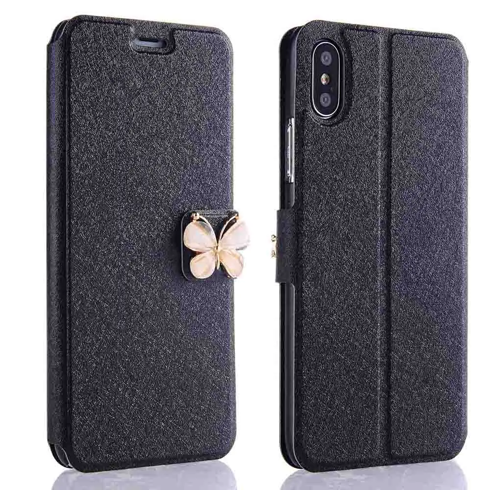 Black Шелковый кожаный флип-чехол для телефона для iPhone XS Max XR X Роскошный чехол Модный кошелек для карт для iPhone 8 7 6S 6 Plus 5 5S SE 4 4S чехол s - Цвет: Black