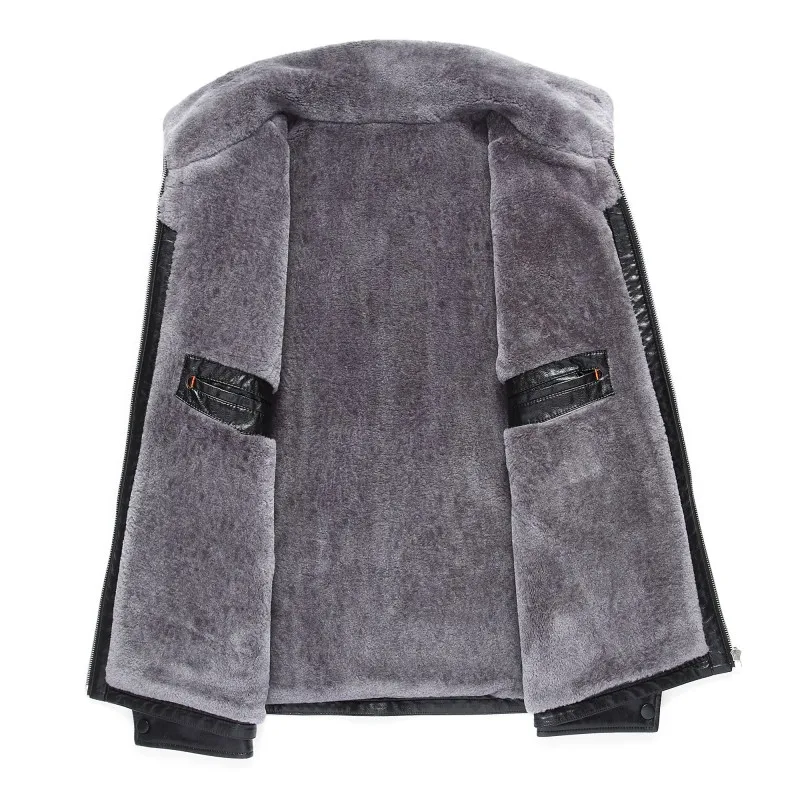 

1711 New Fashion Winter Man Clothes male Fur sheep skin leather coat lapel middle-aged male casual Slim Leather Jacket