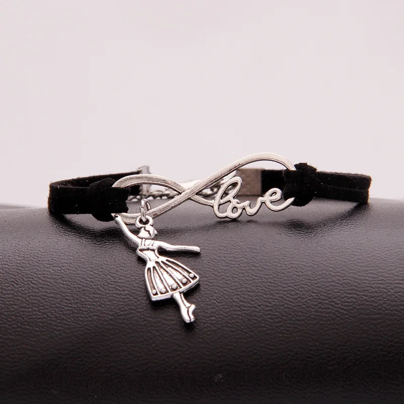 New Fashion Antique Silver Ballerina Girl Charms Small Pendant Infinity Love Leather Dance Bracelets Lovely Jewelry Unique Gifts | Украшения