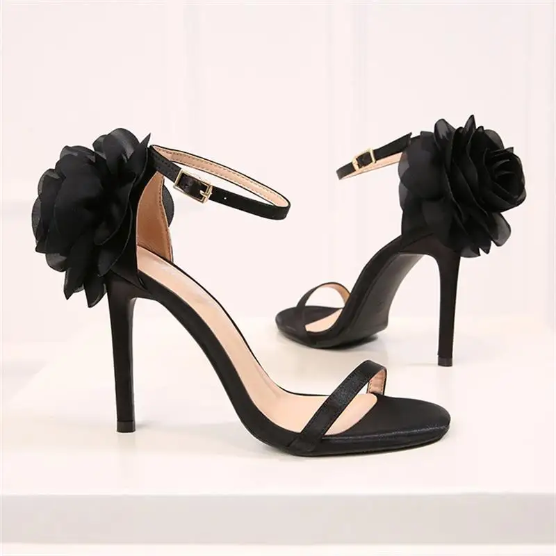 Женские шелковые босоножки на высоком каблуке с пряжкой ремешке для вечеринки