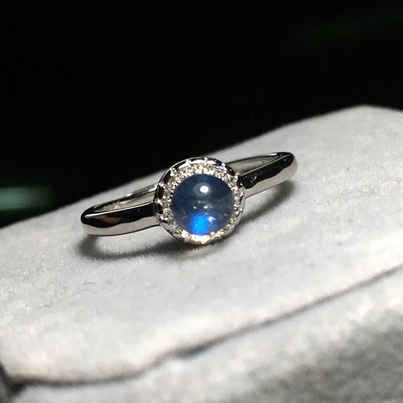 925 пробы серебро 4,5 мм синий Лабрадорит Кольцо CZ Jewelry Крошечные Симпатичные Круглый Натуральный Кабошон Полу-кольцо с драгоценным камнем для Для женщин
