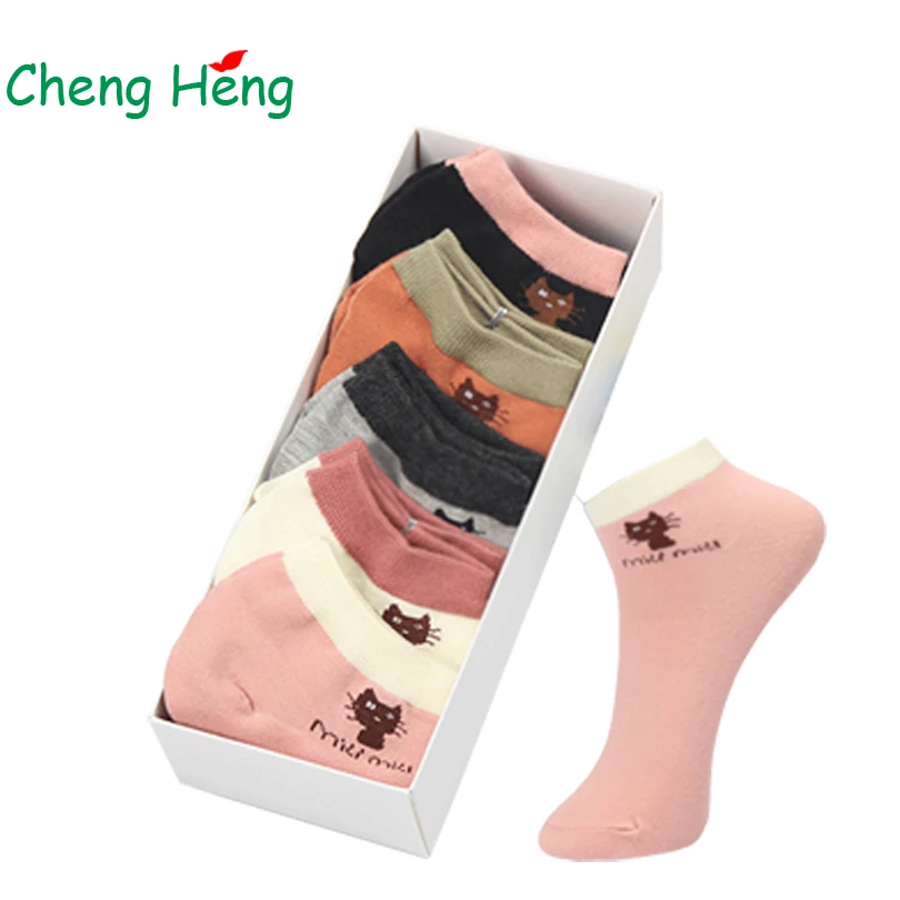 

CHENG HENG 10 пар/упаковка новые хлопковые носки с рисунком кота модные повседневные женские носки-башмачки