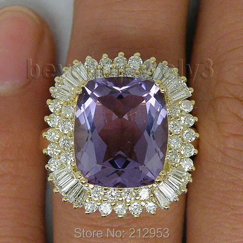 Женское кольцо с аметистом 13x15 мм 14 карат желтое золото 9 80 карат|ring for|rings for womenrings