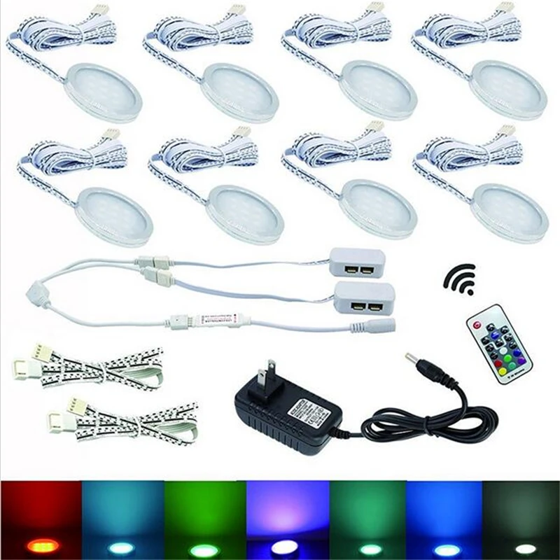 8 RGB изменение цвета LED под шкафом шайба лампы Комплект RF дистанционного