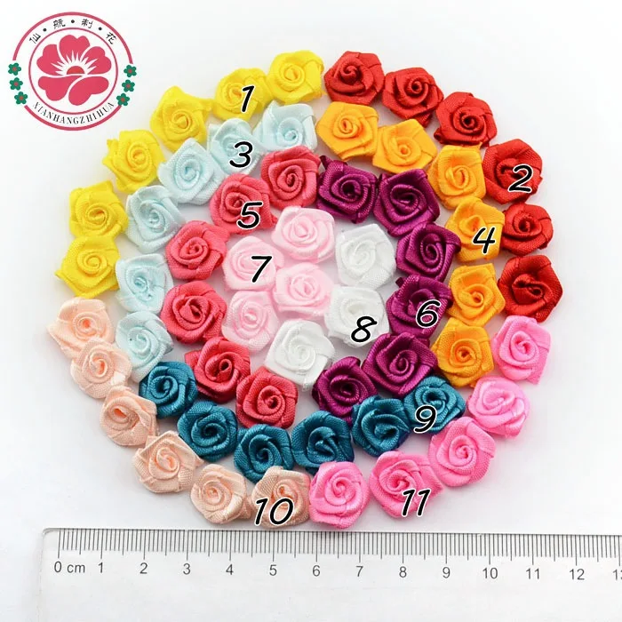 Оптовая продажа 480 шт./лот симпатичная атласная лента с цветами розы для повязок