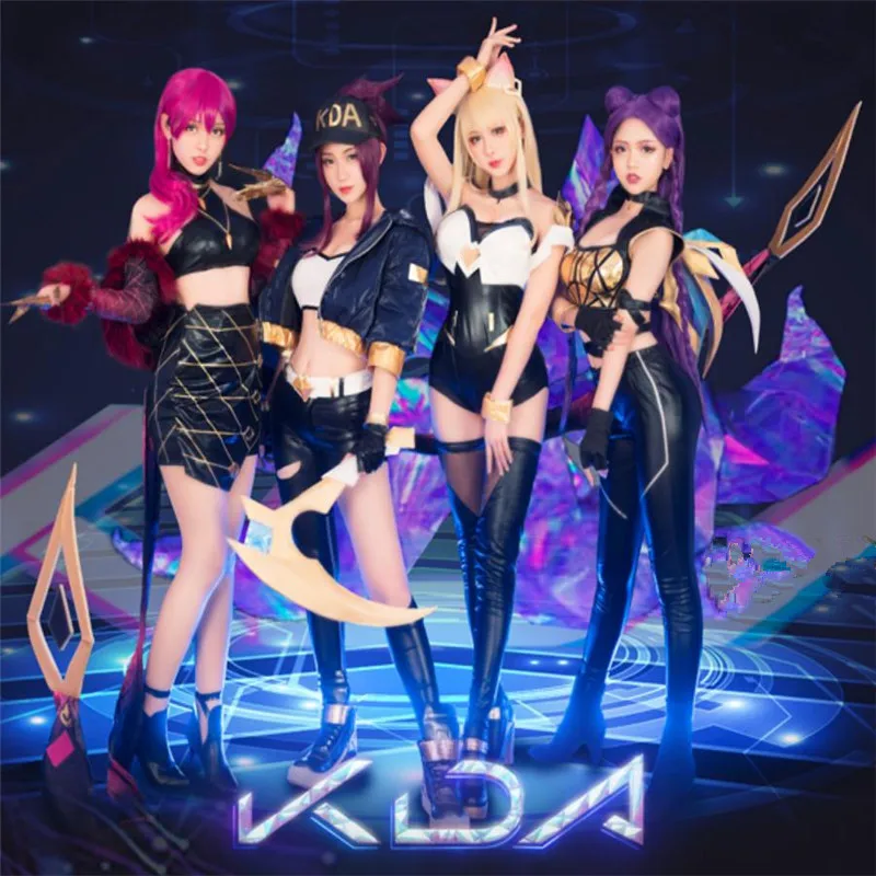 Игра LOL KDA K/DA Akali Ahri Kaisa Evelynn карнавальный костюм для девочек из искусственной кожи