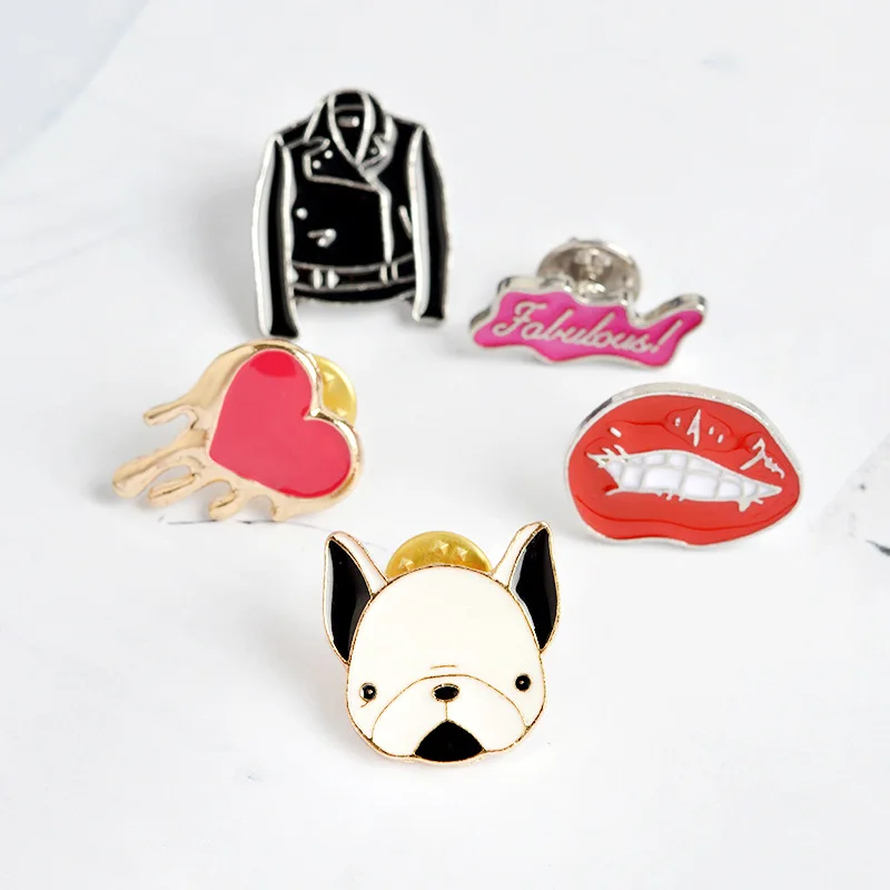 Manxiuni 5 шт./компл. ПУ куртка красная губа сердце Французский бульдог брошки