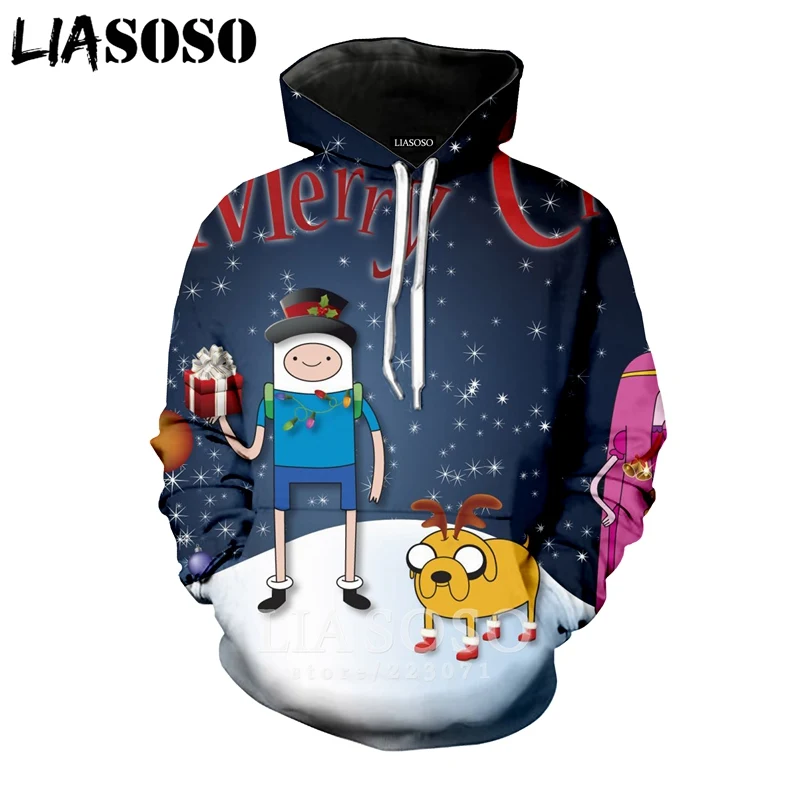 LIASOSO Зима Новая мода для мужчин и женщин Толстовка 3D принт мультфильм аниме время приключений толстовка с длинными рукавами Топ пуловер A191-15 - Цвет: 8