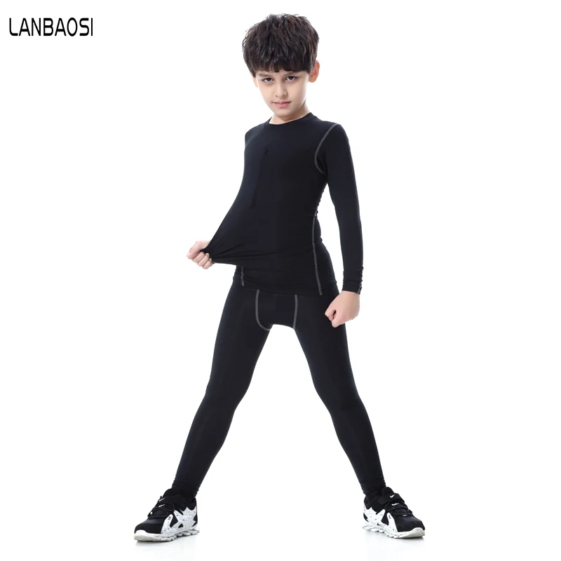 LANBAOSI Kids Compression Running Sets Long Sleeve Shirts Pants Basketball Football Youth Soccer Fitness Skinny Tights for Boys | Спорт и