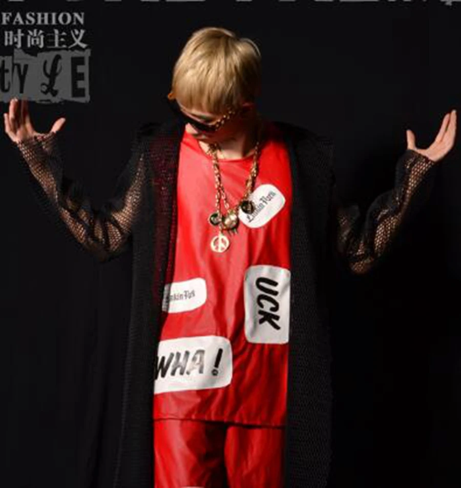 Men's new personality fashion boutique host bar singer cloak stage costumes dance clothing and leather vest suits / M-2xl |