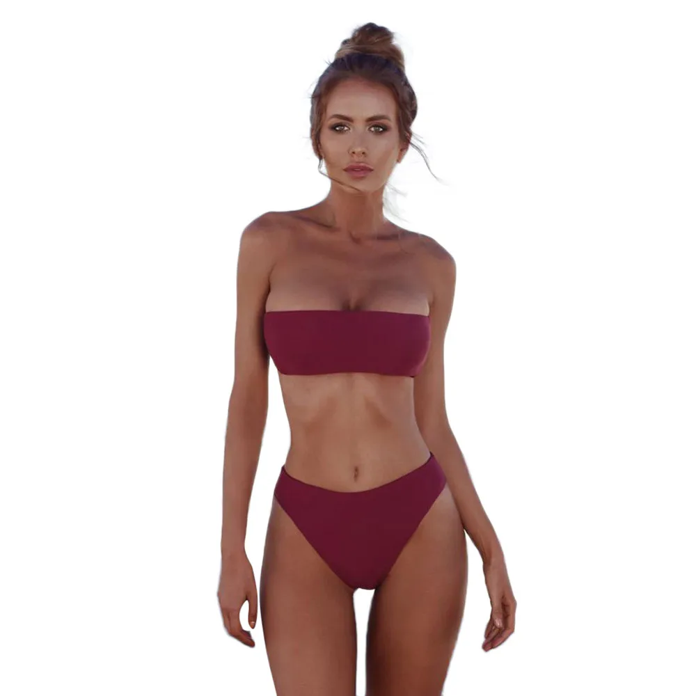 

KLV 2019 Sexy Women Solid Set Swimming Two Piece Causal Swimsuits Swimwear Beach Suit High Waist Beach Bathing Suits 3.25