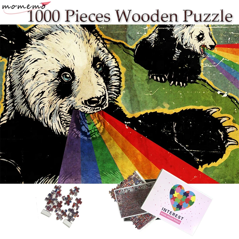 

MOMEMO Rainbow-Spraying Panda Puzzle 1000 Pieces Wooden Jigsaw Puzzle 1000 Creative Pattern Puzzles Giant Panda Adult Puzzle Toy