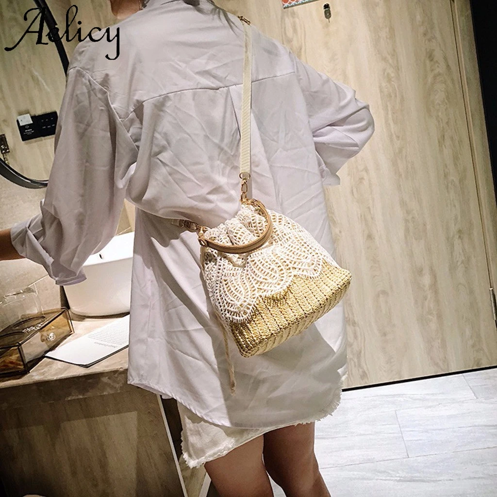 Aelicy Женская модная кружевная сумка через плечо однотонная тканая Пляжная
