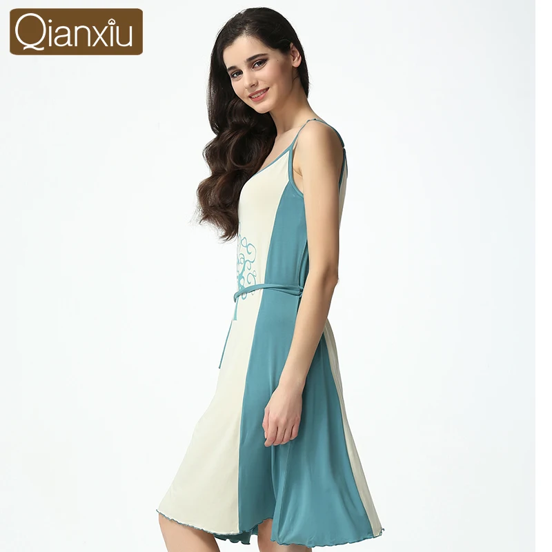 Женская ночная рубашка без рукавов простое платье-комбинация с поясом лето 2019 |