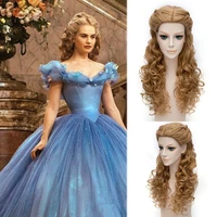 anime 65cm blonde mix wavy long central part styled synthetic hair cosplay full wigs for women princess cinderella wig
