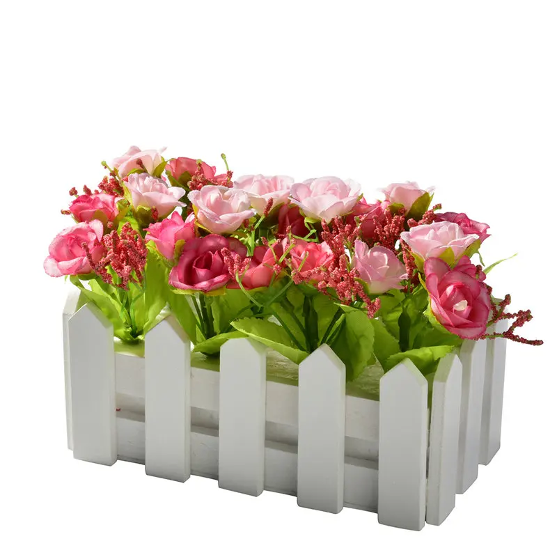 pink Свадебный декор, искусственные розы Даймонда, искусственные цветы, маленькие растения в горшках, набор искусственных роз с белым забором - Цвет: pink