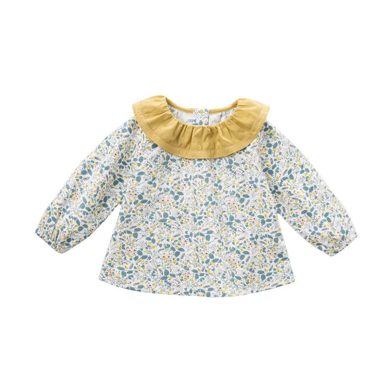 floral print DBM11013-1 dave bella/милые осенние Рубашки с цветочным рисунком для маленьких девочек; топы из хлопка для малышей; детская одежда высокого качества - Цвет: floral print
