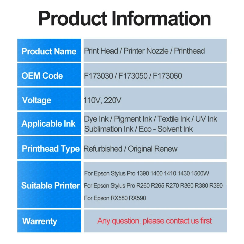 F173050 F173030 F173060 Печатающая головка для Epson 1390 1400 1410 1430 R360 R380 R390 R265 R260 R270 Rx580 Rx590 |
