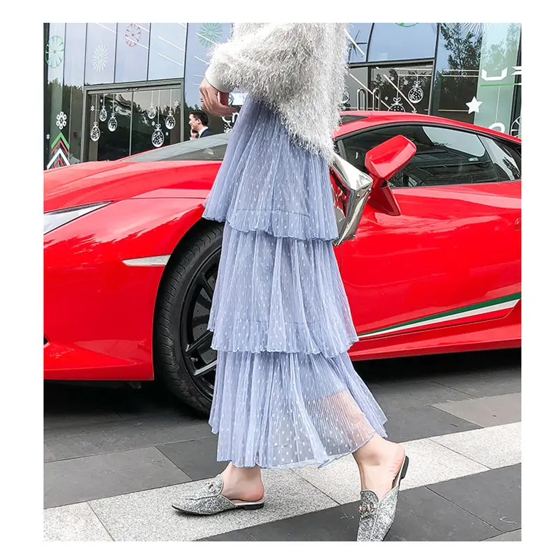 Женская сетчатая юбка с высокой талией длинная эластичная трапециевидная