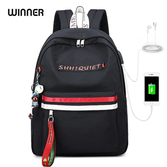 Red and Black WINNER/Новинка года; модный рюкзак для девочек-подростков с защитой от кражи; школьный рюкзак с зарядкой через usb; женский водонепроницаемый рюкзак для путешествий - Цвет: Red and Black