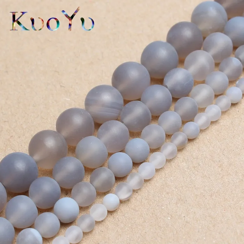 Круглые матовые и серые Агаты с тусклым полированием бисер из натурального камня