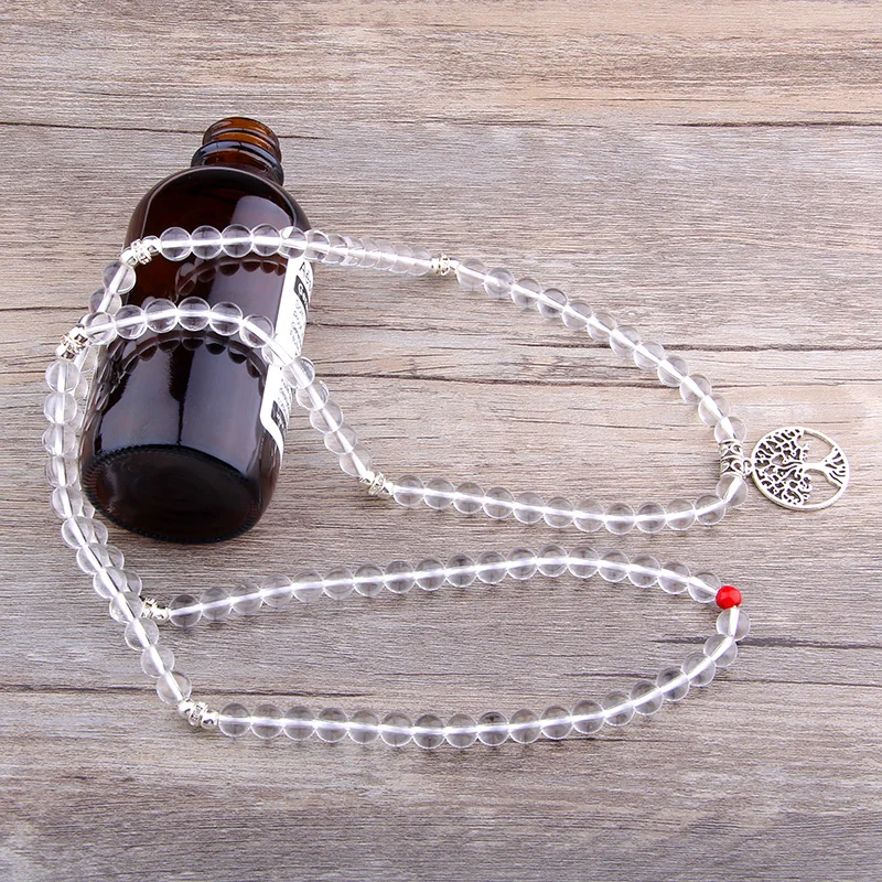 Женское Ожерелье из натурального камня 108 Mala Clear Crystal с очаровательным деревом