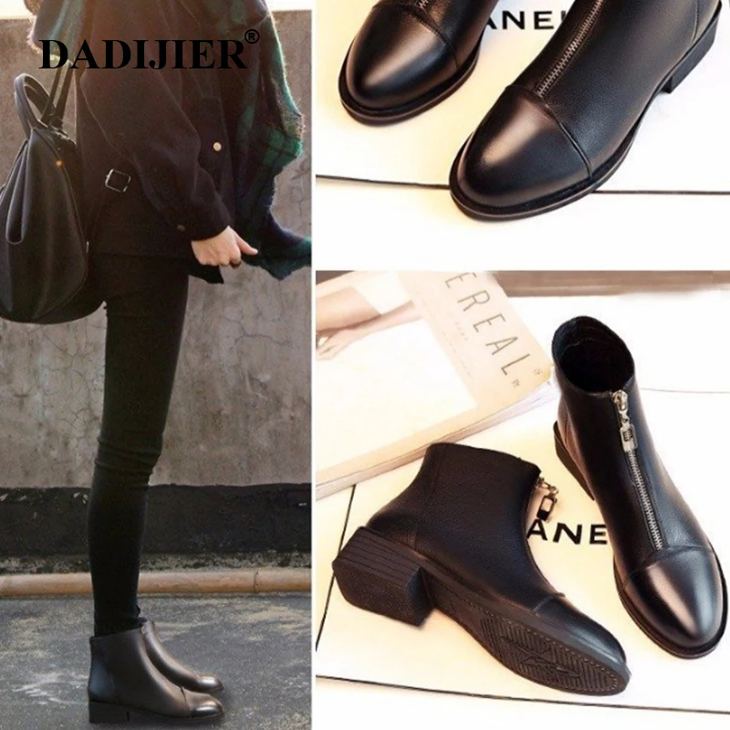 

DADIJIER 2018 Elastic Band leather Boots Winter Arrival Ankle Boots Shoes Woman Autumn Square Heel Female Footwear ZLL436