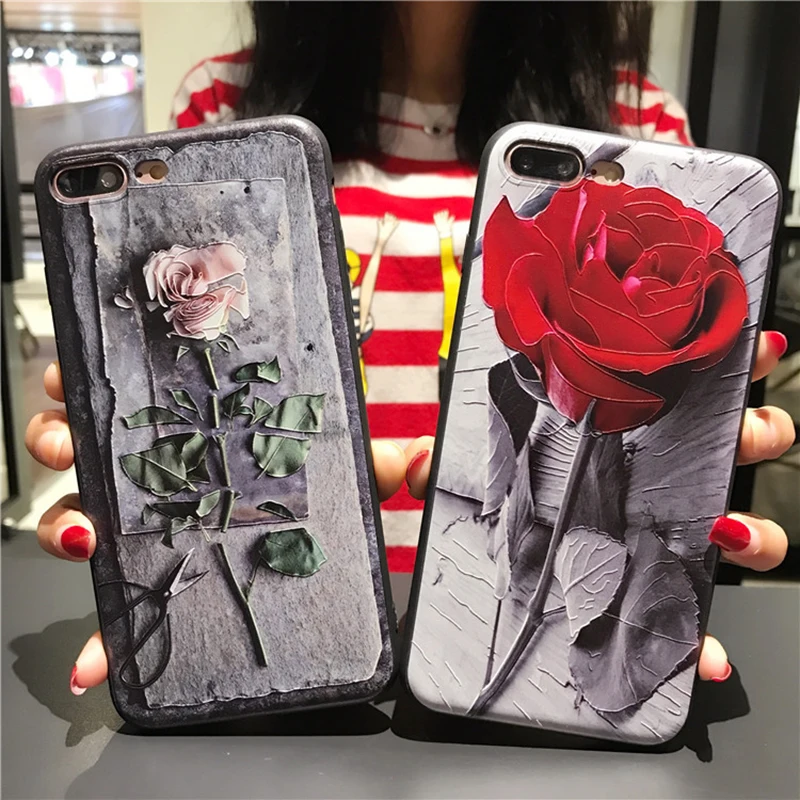 Роскошный чехол для телефона с 3D рельефным цветком iPhone X 8 7 6 S плюс Мягкие