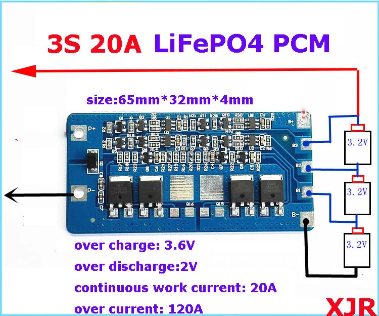 3S 20A LiFePO4 BMS/PCM/PCB Защитная плата аккумулятора для 3 упаковок 18650 lifepo4 аккумуляторная