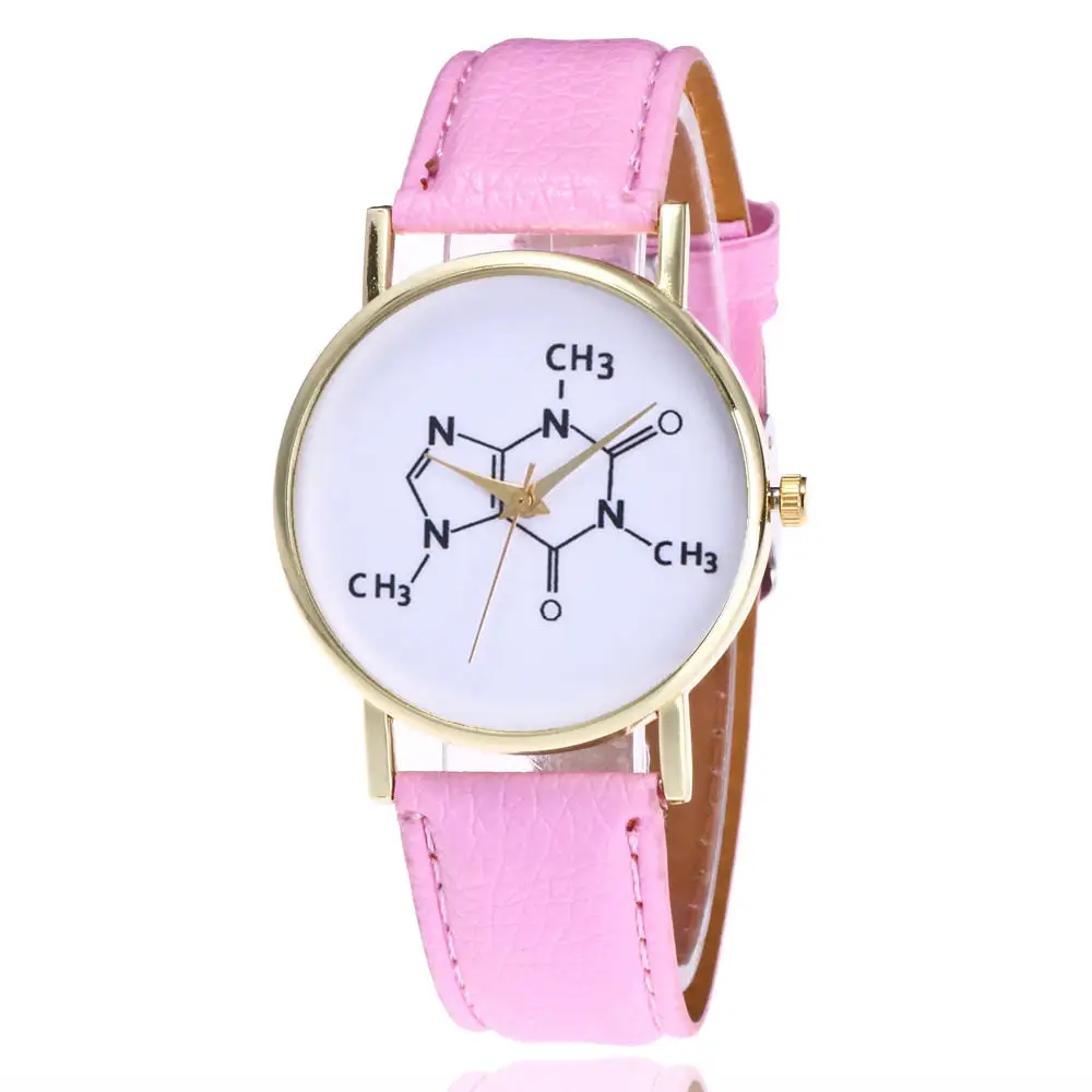 Pink TIke Toker модные часы с химической формулой из искусственной кожи для женщин с цифровым узором унисекс студенческие часы Прямая поставка - Цвет: Pink
