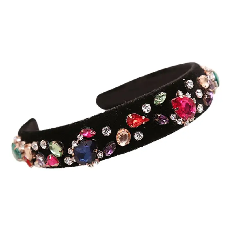 4 Women Luxury Jewelry Ethnic Wide Headband Glitter Rhinestone Imitation Pearl Decor Hai Hoop Banquet Prom Party Vintage Headpiece - Цвет: 4