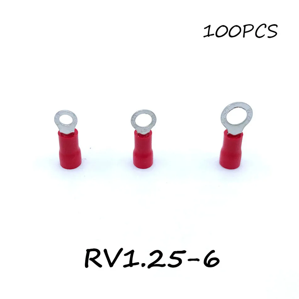 Клеммный блок с кольцевой изоляцией 100 шт. RV1.25 6 красный кабель провод