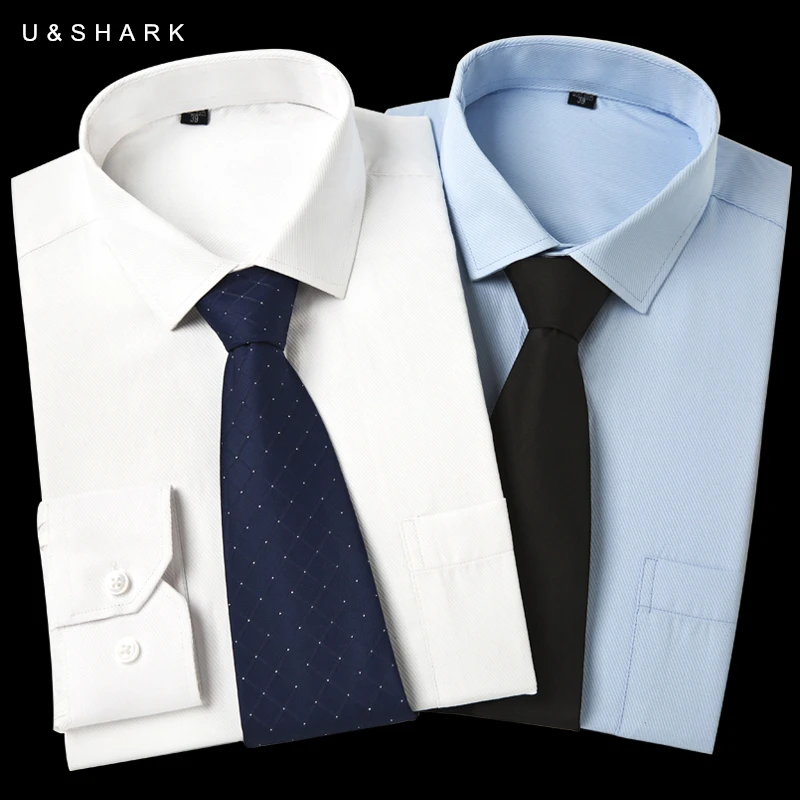 U& SHARK, Мужская Базовая рубашка, формальная, деловая, саржевая ткань, легкий уход, длинный рукав, белые топы, рубашки для социальных работ, одежда для офиса