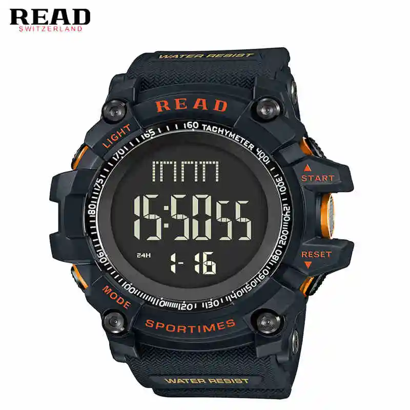 Наручные часы READ Band 90002, мужские спортивные, военные кварцевые часы, круглые, двойная цифровая шкала, аналоговый секундомер, Relogio militan
