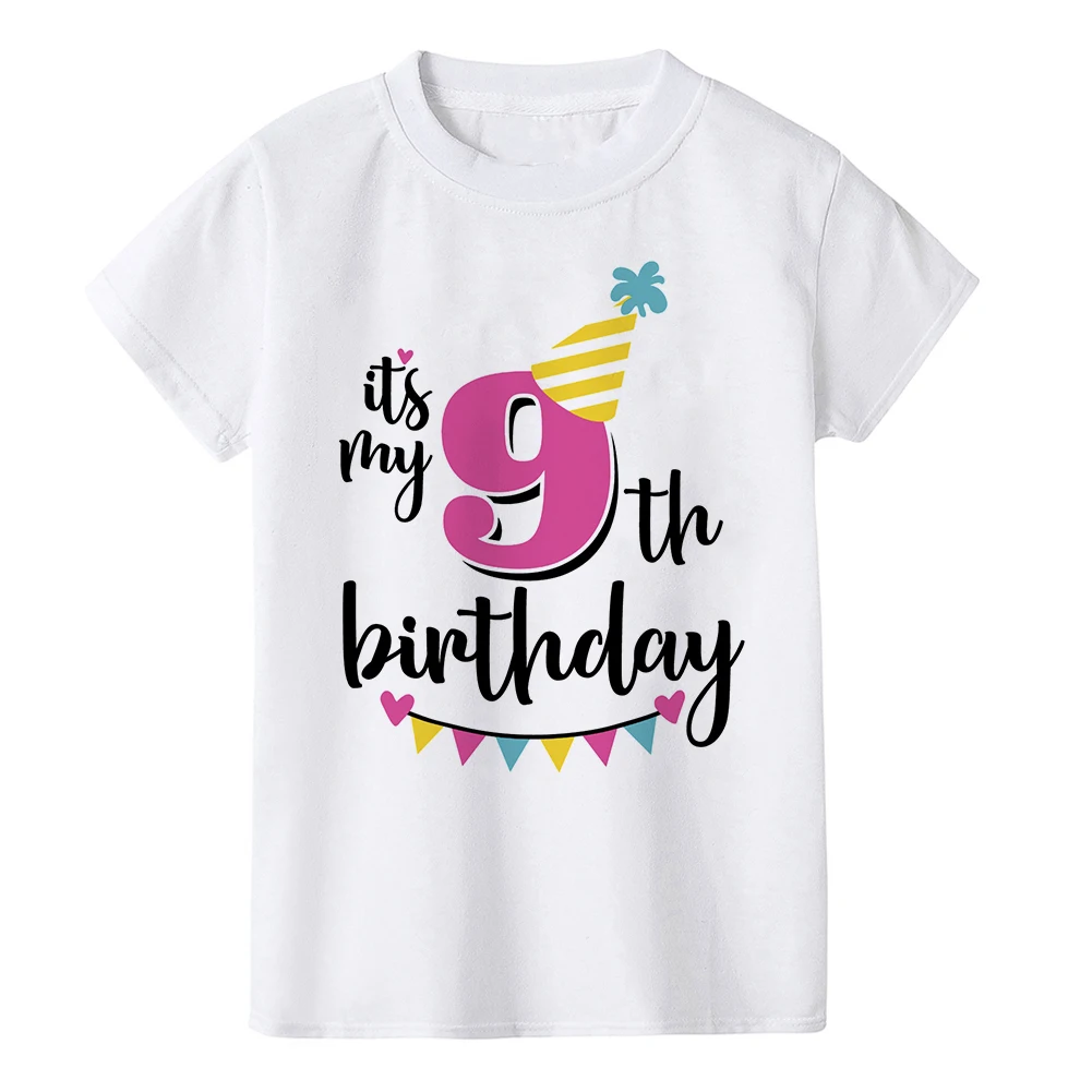 Детская футболка для маленьких мальчиков и девочек с надписью «Happy Birthday» и цифрой 1-9 летняя белая футболка детская одежда с принтом цифр на день рождения